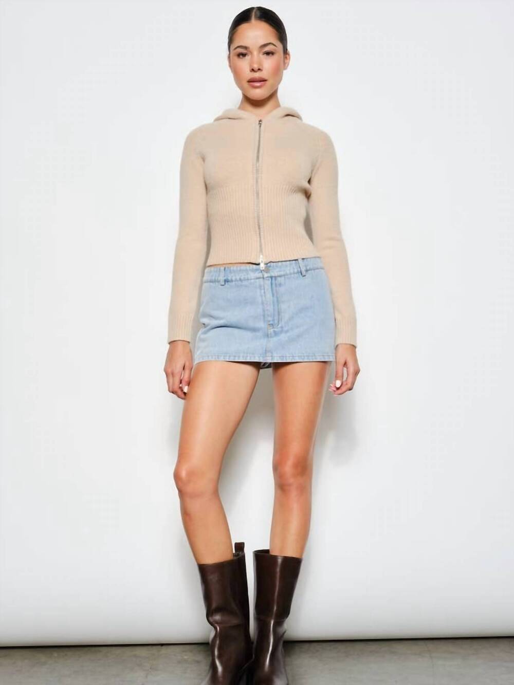NEW PRETTY GARBAGE renee zip cardigan in mocha